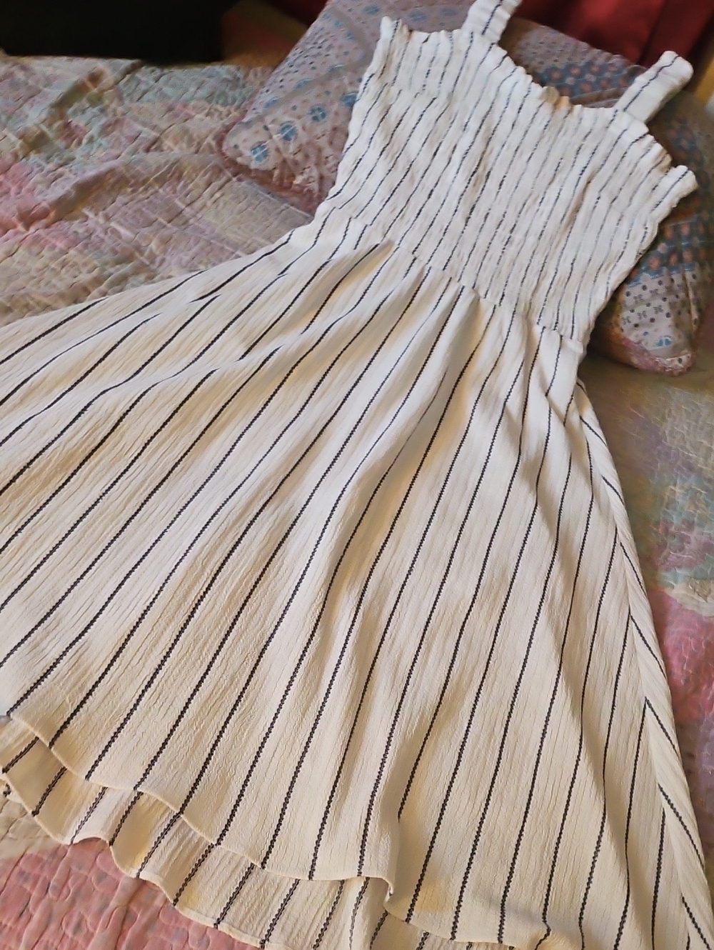 DKNY White Dress with Navy Stripes